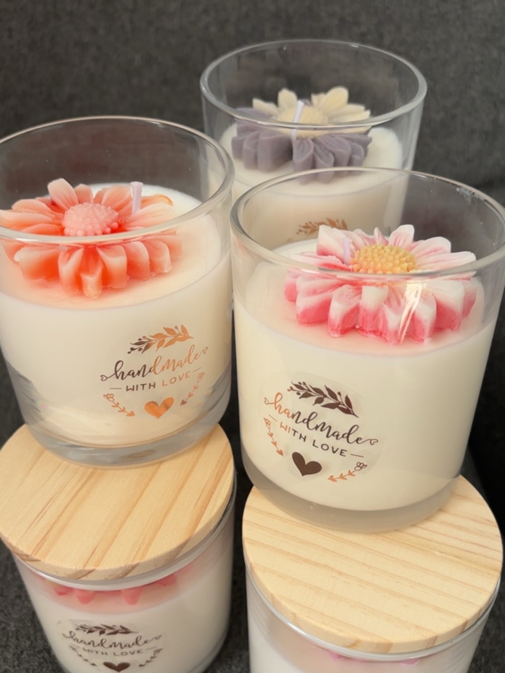 Handmade With Love Floral Top Soy Candle - Pink, Coral, Purple